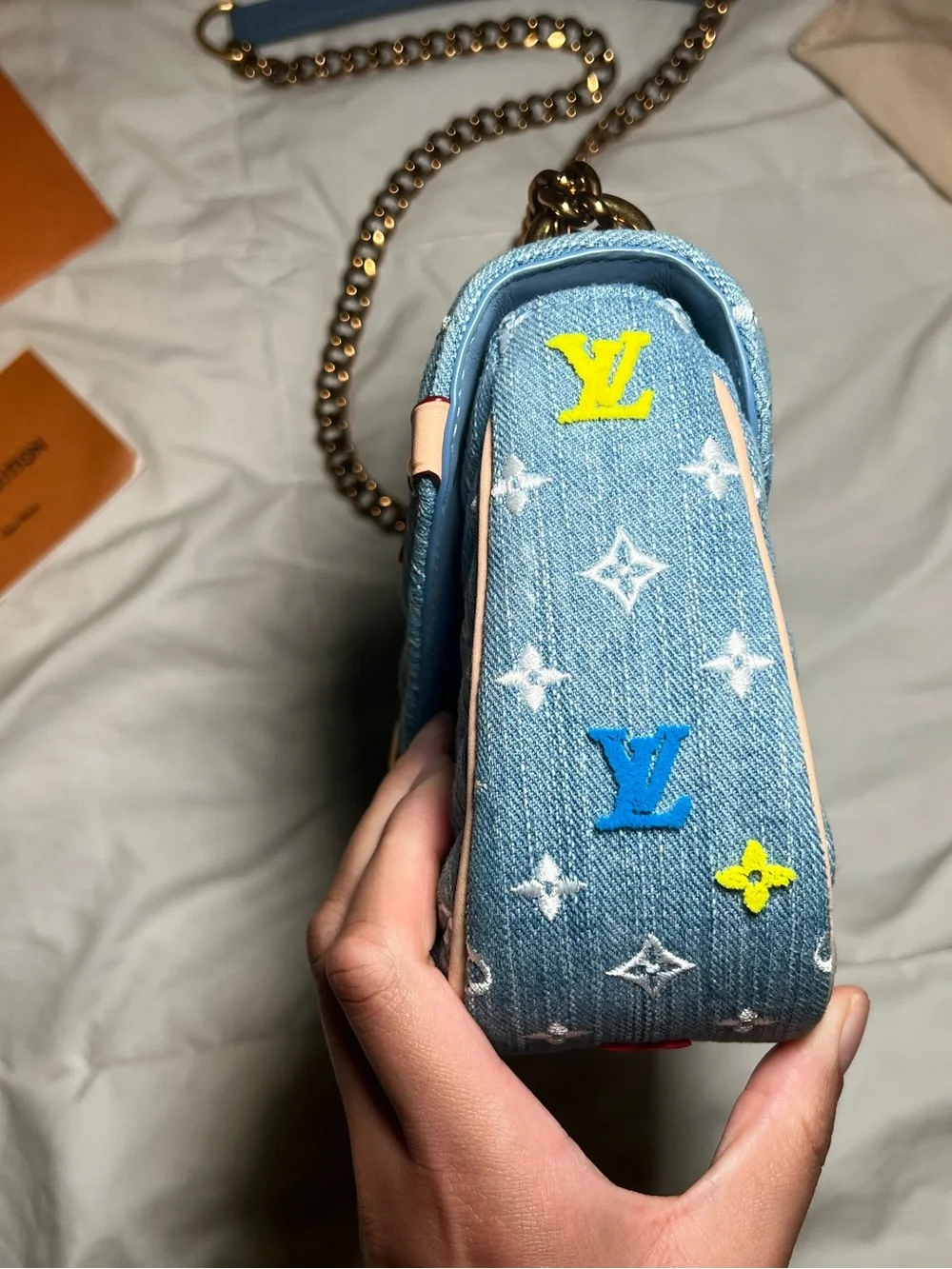 Louis Vuitton Embroidered Monogram Denim New Wave Chain MM